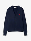 Small Heart Logo Wool Cardigan Navy - AMI - BALAAN 2