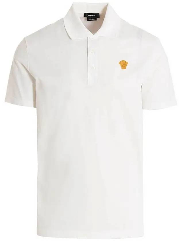 Embroidered Logo Polo Shirt White - VERSACE - BALAAN 1