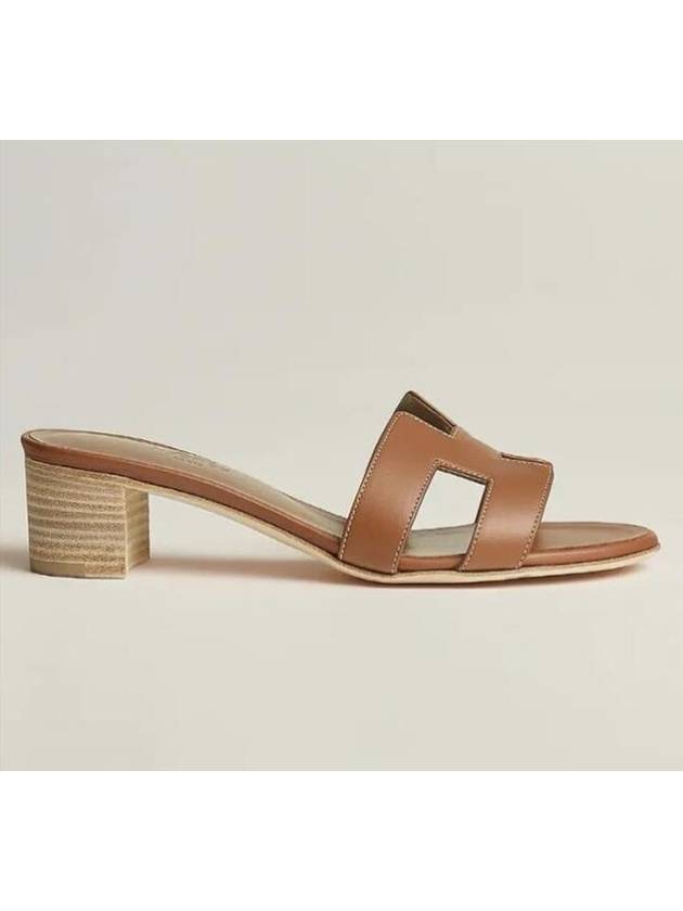 Oasis Calfskin Slipper Heels Gold Piqures Ecrues - HERMES - BALAAN 4