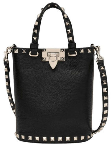 Rockstud Grainy Leather Tote Bag Black - VALENTINO - BALAAN 1