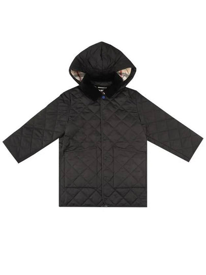 Kids Corduroy Collar Diamond Hooded Quilted Jacket Black - BURBERRY - BALAAN 2