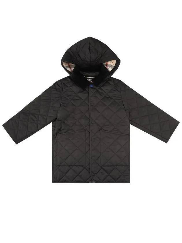 Kids Corduroy Collar Diamond Hooded Quilted Jacket Black - BURBERRY - BALAAN 3