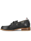 Men's Vitello Calf Leather Boat Shoes Black - THOM BROWNE - BALAAN 3