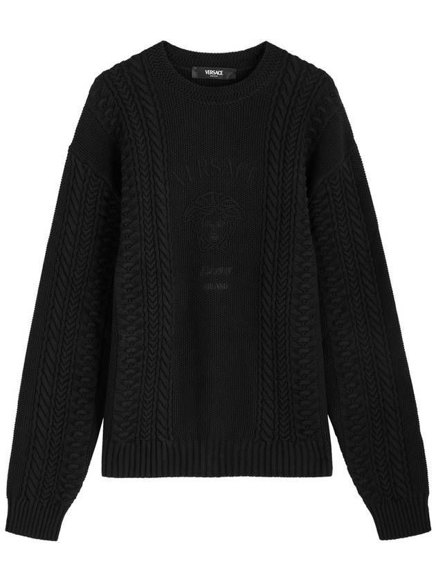 Embroidered Logo Cable Knit Top Black - VERSACE - BALAAN 2