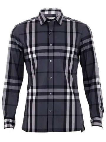 Checked Stretch Cotton Blend Long Sleeve Shirt Gray - BURBERRY - BALAAN 1