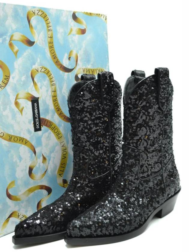 Gaucho Sequin Lace Chelsea Boots Black - DOLCE&GABBANA - BALAAN 5