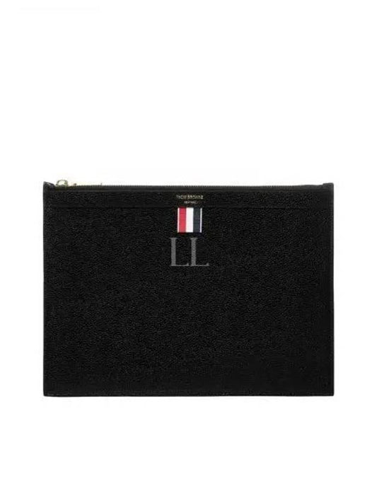 Pebble Grain Three Stripes Zipper Small Clutch Bag Black - THOM BROWNE - BALAAN 2