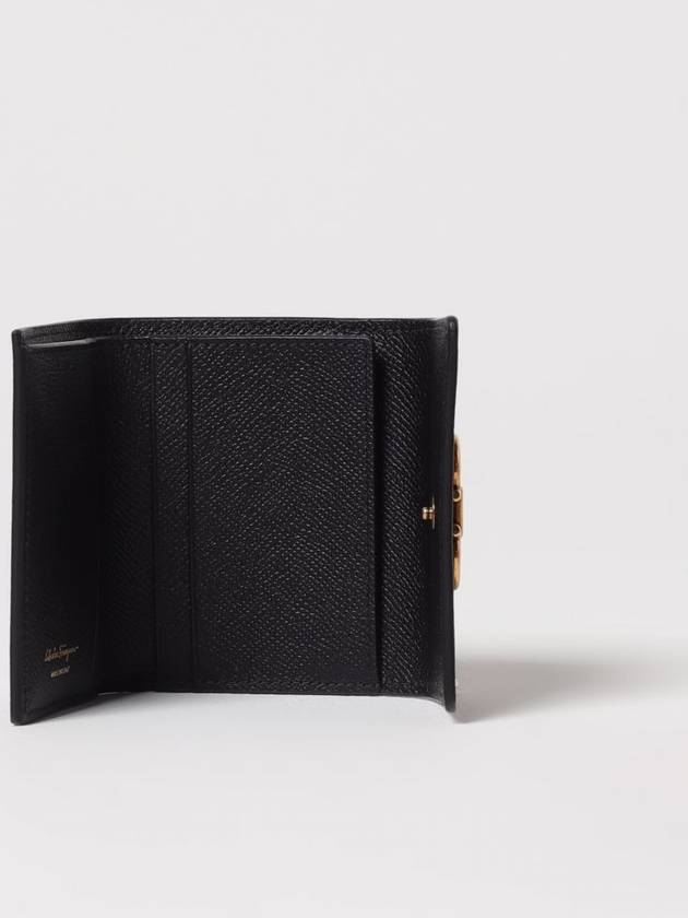 Gancini Plaque Trifold Half-Wallet Black - SALVATORE FERRAGAMO - BALAAN 3