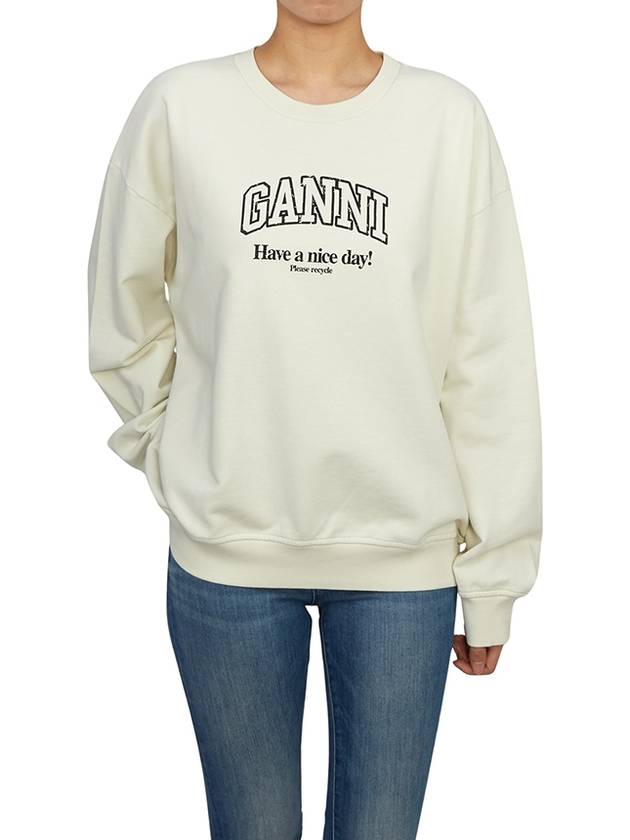 Logo Print Cotton Sweatshirt Beige - GANNI - BALAAN 5