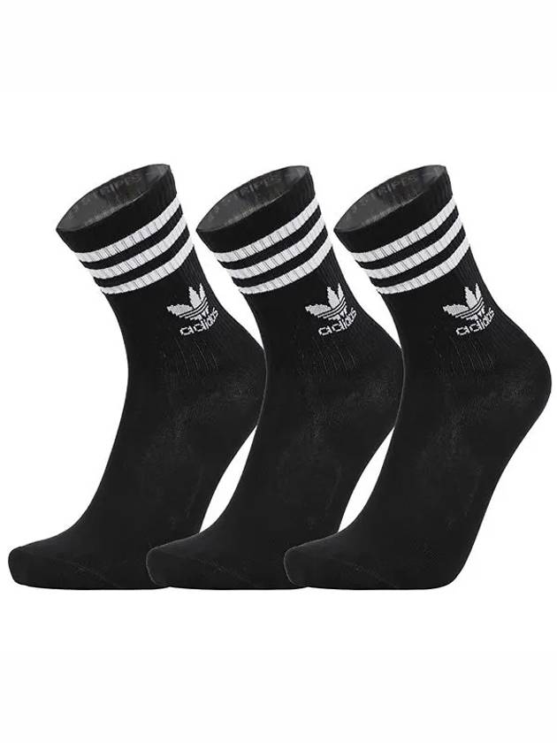 Logo Mid Cut Crew Socks 3 Pack Set Black - ADIDAS - BALAAN 3