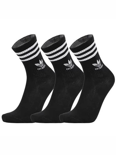 Logo Mid Cut Crew Socks 3 Pack Set Black - ADIDAS - BALAAN 2