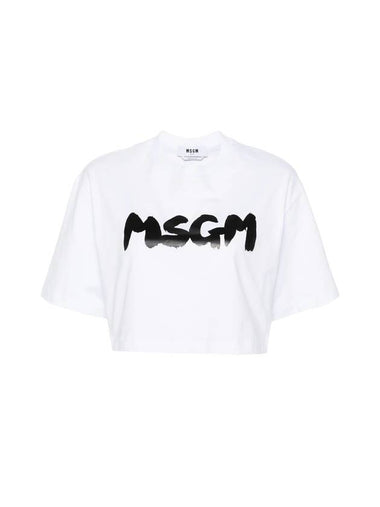 Brushed Logo Crop Short Sleeve T-Shirt White - MSGM - BALAAN 1