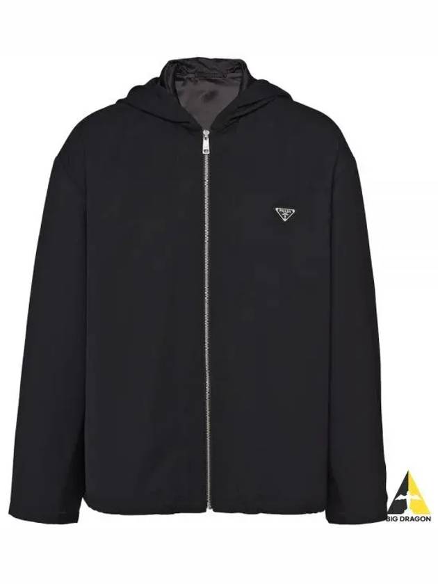 Triangle Logo Oversized Wool Hooded Jacket Black - PRADA - BALAAN 2