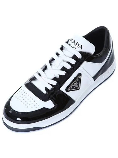 Men's Downtown Triangle Logo Leather Low Top Sneakers White Black - PRADA - BALAAN 2