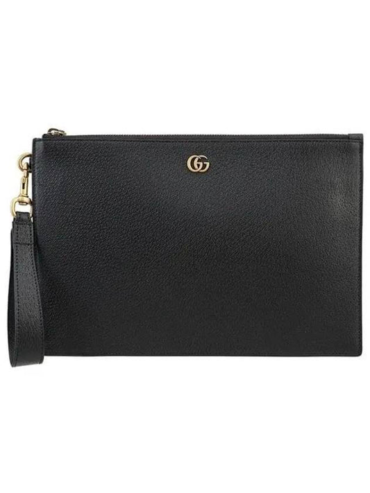 GG Marmont leather strap clutch bag black - GUCCI - BALAAN 2