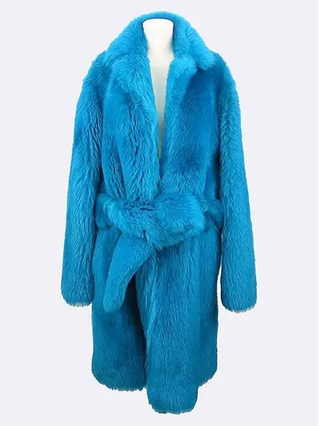 680332 V1DS0 4467 Blue Shearling Fur Lambskin Women s Belt Coat - BOTTEGA VENETA - BALAAN 1