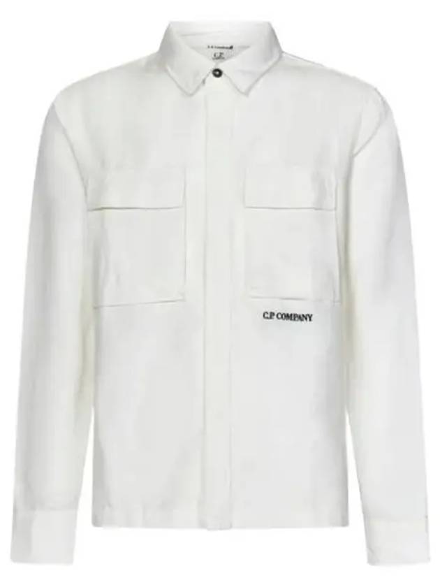 Broken Linen Cotton Long Sleeve Shirt White - CP COMPANY - BALAAN 2