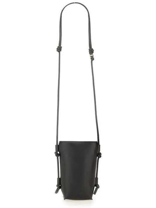 Bou Logo Leather Cross Bag Black - GANNI - BALAAN 2