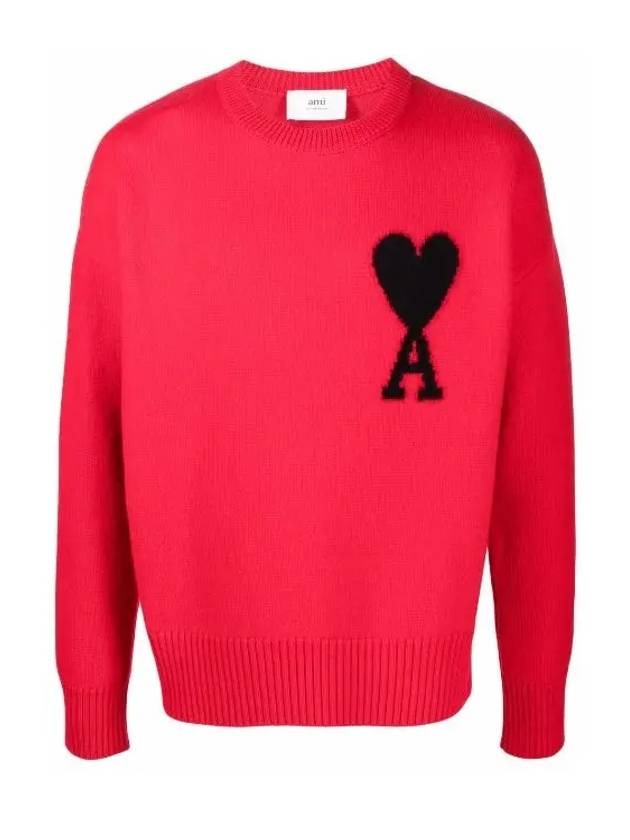 Big Heart Logo Wool Knit Top Red Black - AMI - BALAAN.