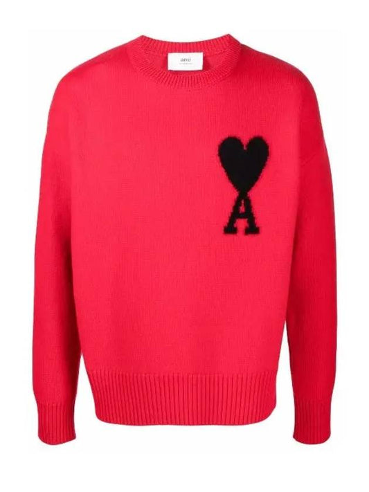 Big Heart Logo Wool Knit Top Red Black - AMI - BALAAN 2