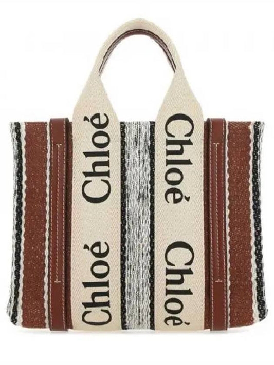 Woody Small Striped Linen Calfskin Strap Tote Bag Soft Tan - CHLOE - BALAAN 2