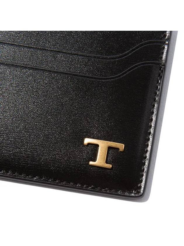 Metal T Logo Leather Card Wallet Black - TOD'S - BALAAN 4