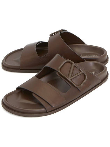 V Logo Signature Sandals Brown - VALENTINO - BALAAN 1