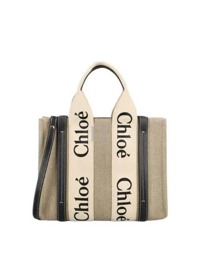 Woody Small Canvas Tote Bag Navy Beige - CHLOE - BALAAN 2