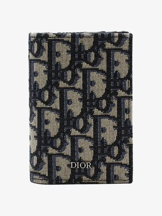 Vertical Half Card Holder Beige And Black  Oblique Jacquard - DIOR - BALAAN 2