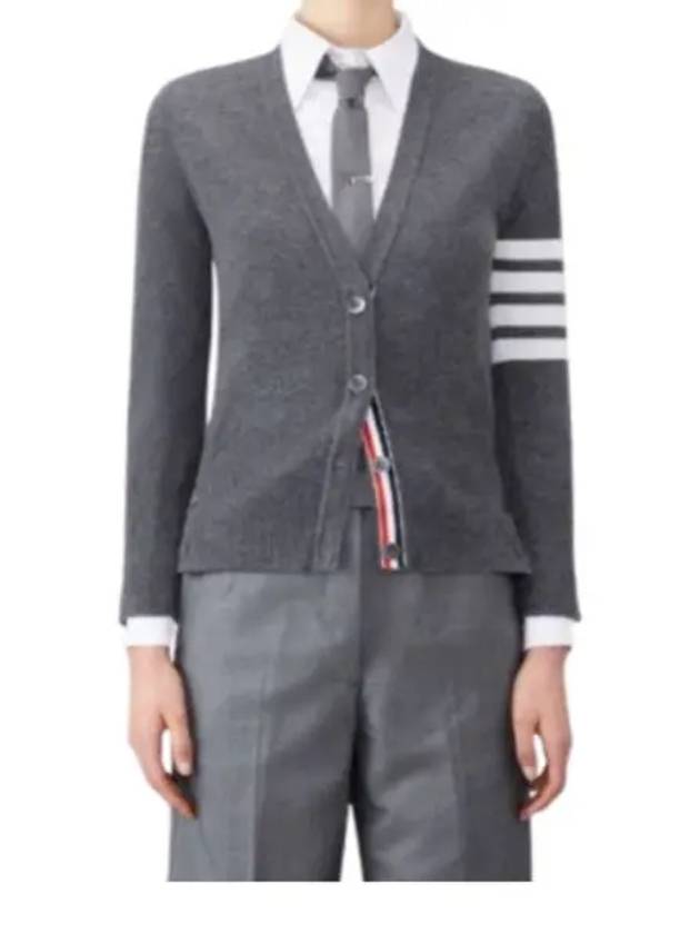 4-Bar V-Neck Cashmere Cardigan Grey - THOM BROWNE - BALAAN 2