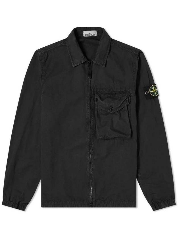 Men's Old Effect Overshirt Zip-Up Jacket Black - STONE ISLAND - BALAAN 2