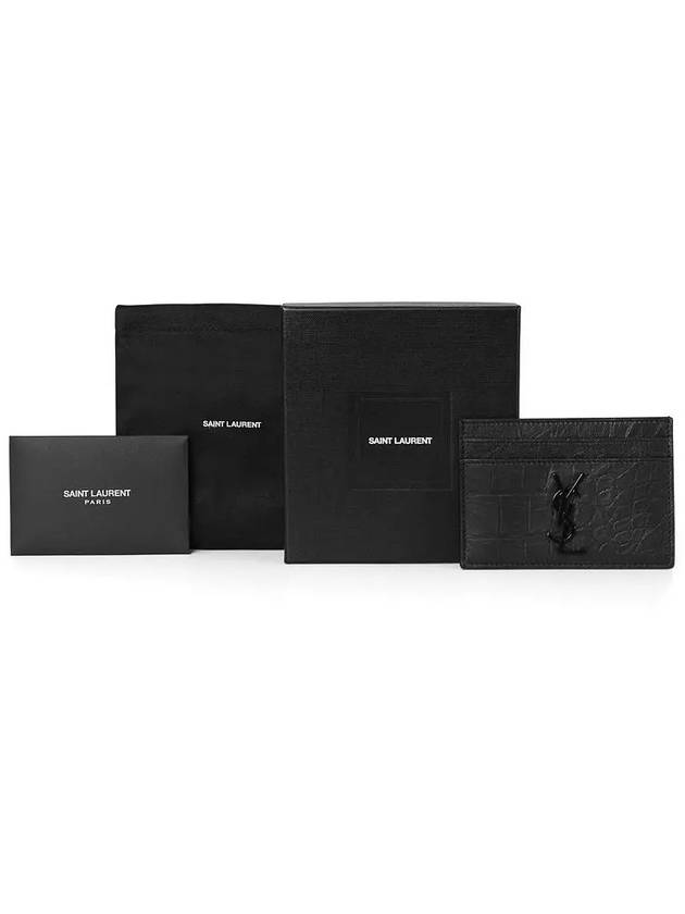 Monogram Crocodile Leather Card Wallet Black - SAINT LAURENT - BALAAN 5