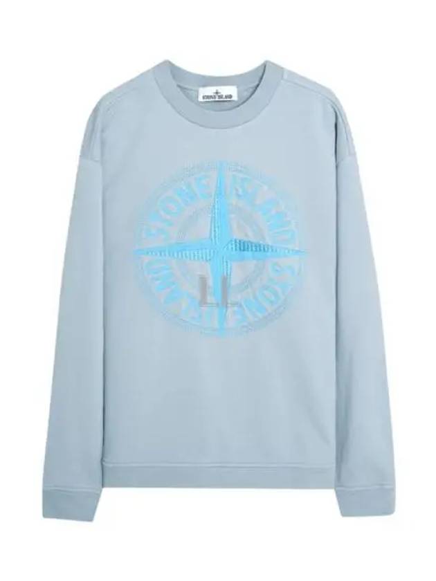 Garment Dyed Stitches Four Print Crewneck Sweatshirt Sky Blue - STONE ISLAND - BALAAN 2