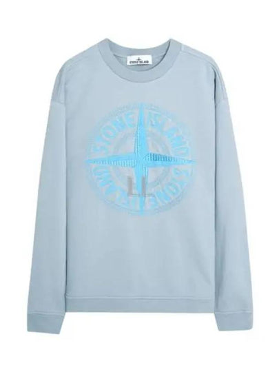 Garment Dyed Stitches Four Print Crewneck Sweatshirt Sky Blue - STONE ISLAND - BALAAN 2