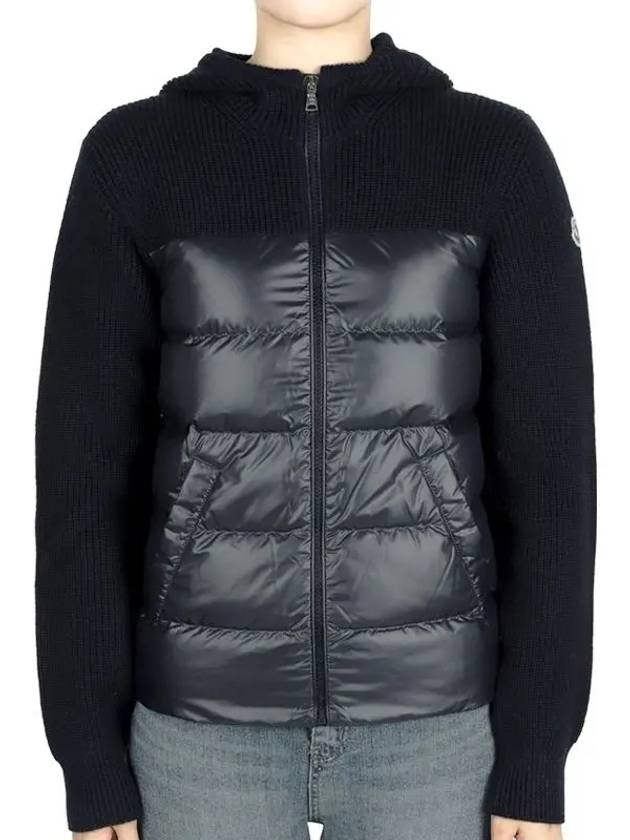 Kids high neck knit mix zip up padded jacket navy 9B00007 M1131 742 12 14A adult wearable - MONCLER - BALAAN 2