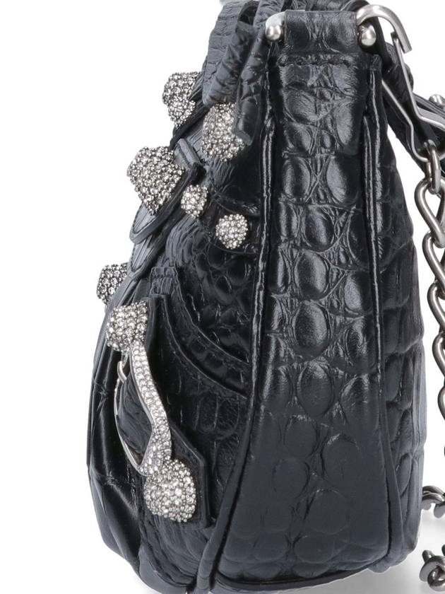 Le Cagol Mini Silver Chain Crocodile Shoulder Bag Black - BALENCIAGA - BALAAN 6