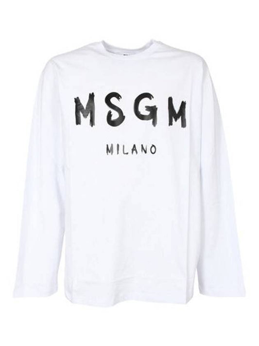 Milan Brushed Logo Long Sleeve T-Shirt White - MSGM - BALAAN.