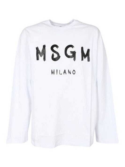 Milan Brushed Logo Long Sleeve T-Shirt White - MSGM - BALAAN 1