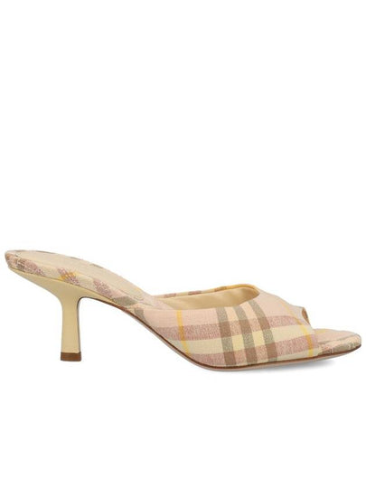 Mews Checked Linen Blend Low Kitten Heel Mule Teacup - BURBERRY - BALAAN 2