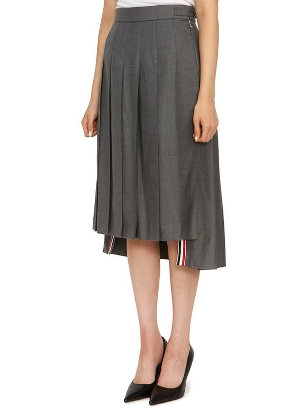 Super 120S Twill Below Knee Pleated Skirt Medium Grey - THOM BROWNE - BALAAN 3