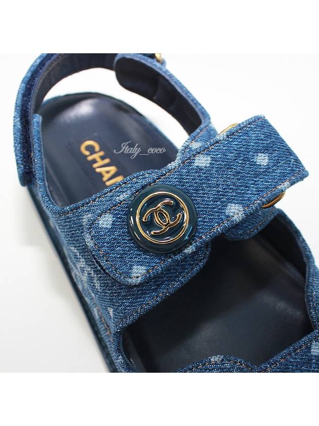 Printed Denim Velcro Sandals Blue - CHANEL - BALAAN 8