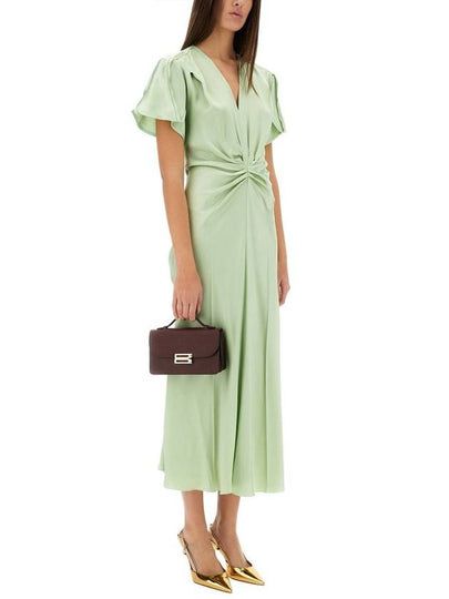 Victoria Beckham Gathered V-Neck Midi Dress - VICTORIA BECKHAM - BALAAN 2