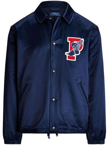 Logo Applique Satin Bomber Jacket Navy - POLO RALPH LAUREN - BALAAN 1