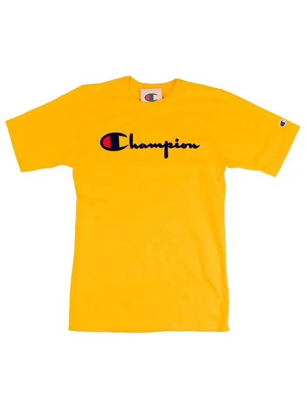 Heritage Shorts Direct Flock Script Short Sleeve T shirt C Gold GT19 Y07954 BYC - CHAMPION - BALAAN 4