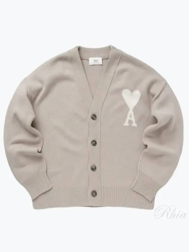 De Coeur Logo Wool Cardigan Light Beige - AMI - BALAAN 2