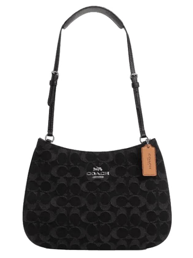 Penelope Signature Denim Shoulder Bag Black - COACH - BALAAN 1