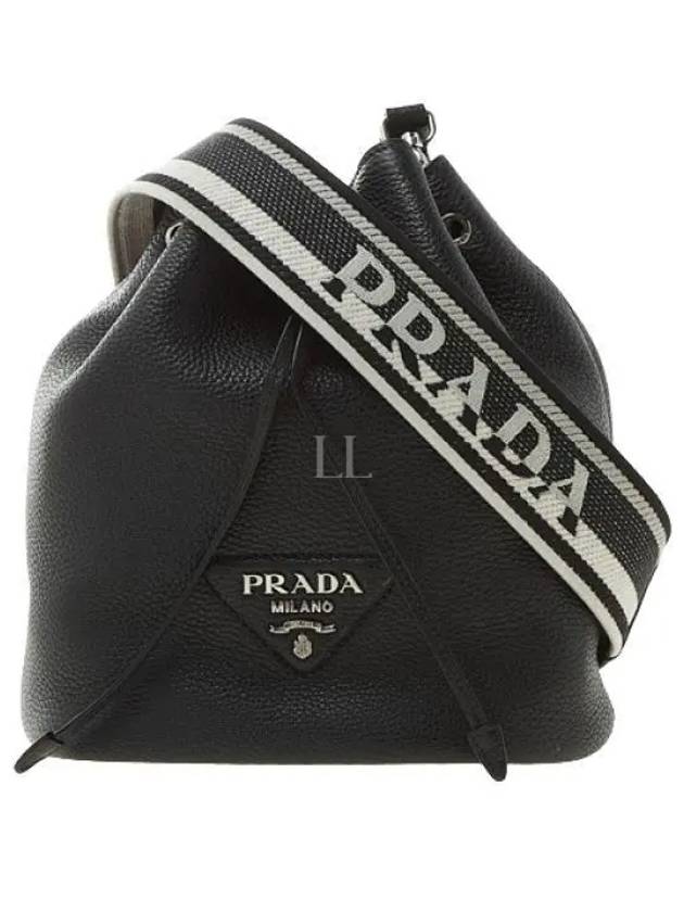 Logo Flo Leather Bucket Bag Black - PRADA - BALAAN 2