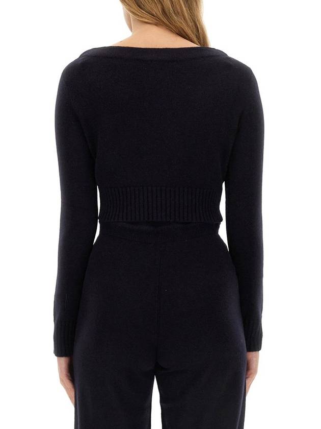 Wool Angri Cropped Knit Top Dark Blue - MAX MARA - BALAAN 4