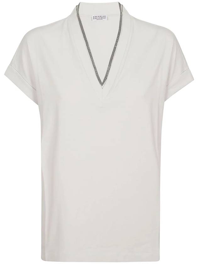 Monilli V-Neck Short Sleeve T-Shirt White - BRUNELLO CUCINELLI - BALAAN 2