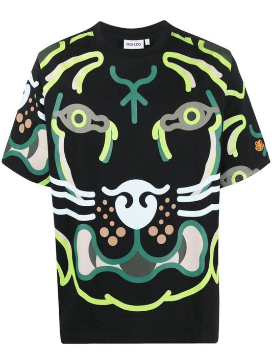 Big Tiger Print Short Sleeve T-Shirt Black - KENZO - BALAAN.